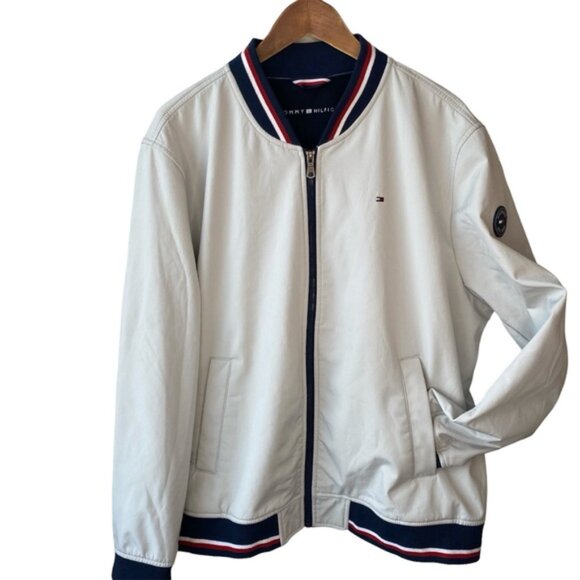 Tommy Hilfiger Light Grey Lightweight Bomber Varsity Jacket Coat Men XXL - Picture 1 of 13